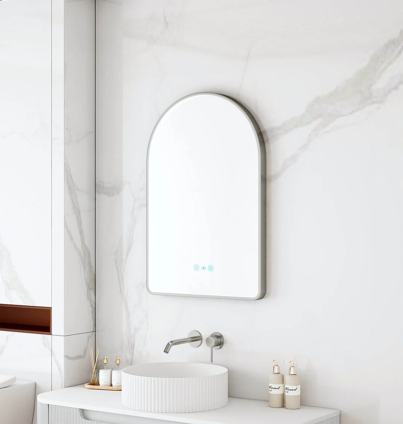 Maia 600×900mm LED Arch Mirror– Gun Metal Frame
