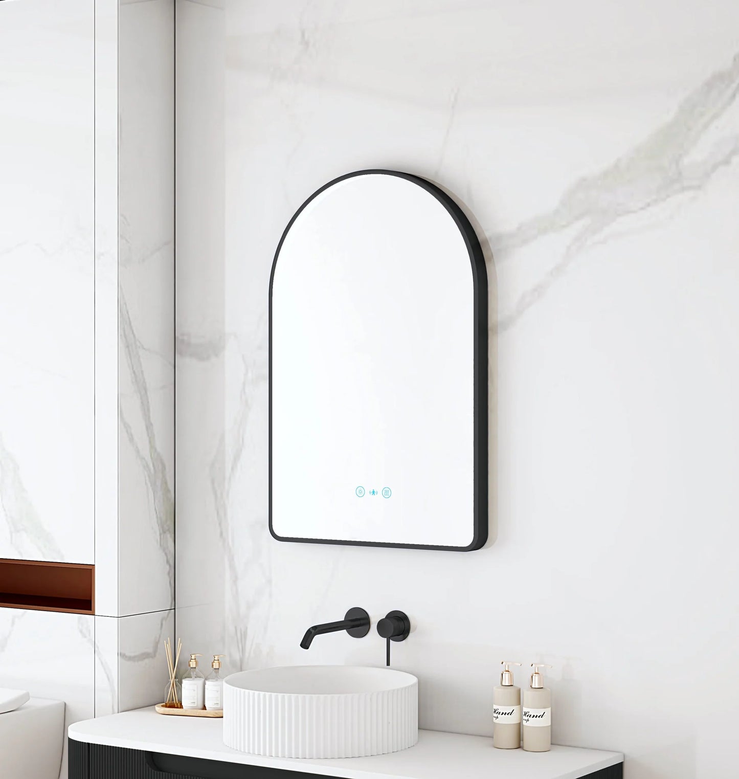Maia 600×900mm LED Arch Mirror– Matt Black Frame
