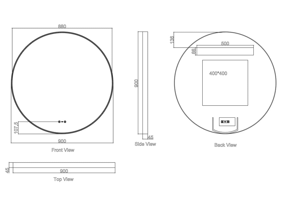 Maia 900mm LED Round Mirror – Brushed Nickel Frame