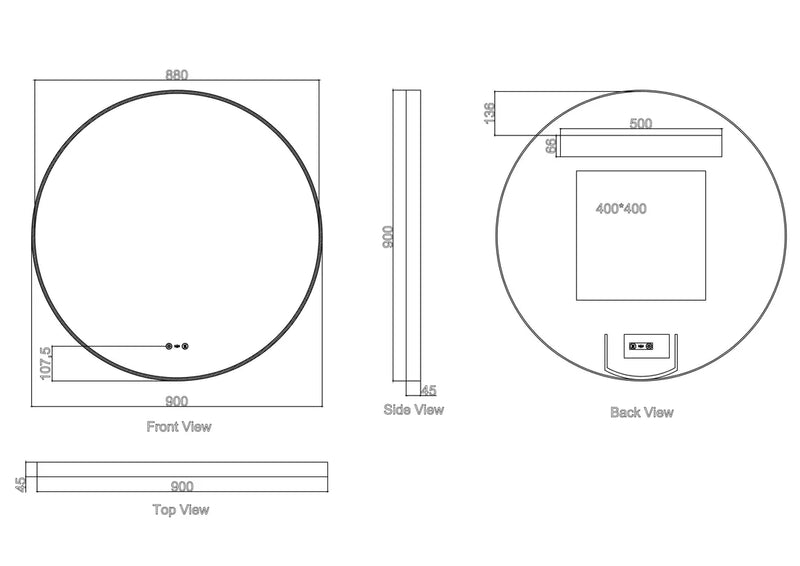 Maia 900mm LED Round Mirror – Brushed Nickel Frame