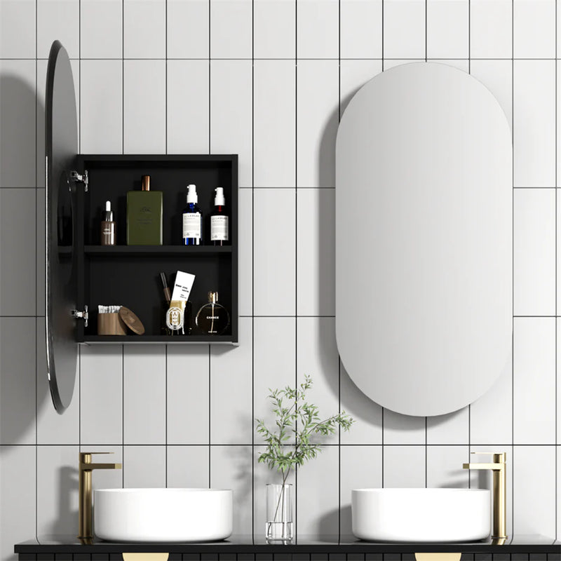 Ovia 900x450mm Pill Oval Shaped Shaving Cabinet Matte Black