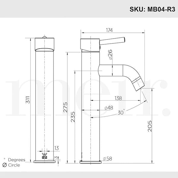 Meir Round Tall Matte Black Basin Mixer with Curved Spout