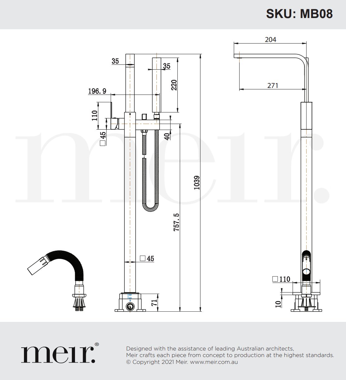 Meir Freestanding Bath Mixer with Hand Spray Matte Black