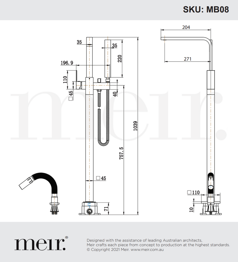 Meir Freestanding Bath Mixer with Hand Spray Matte Black