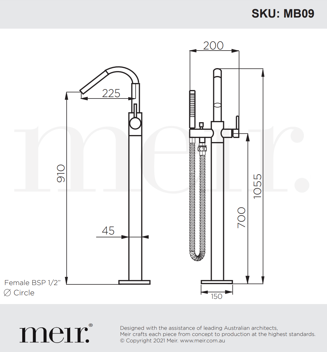 Meir Freestanding Round Bath Mixer with Hand Spray Black