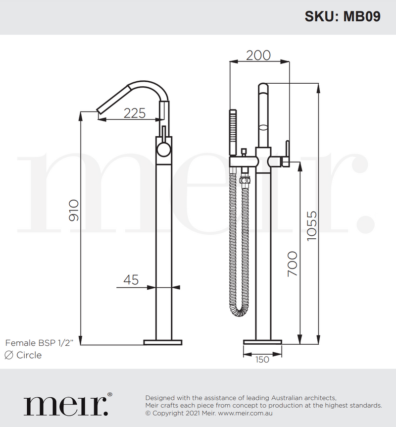 Meir Freestanding Round Bath Mixer with Hand Spray Black