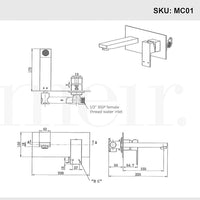 Meir Square Wall Basin Mixer and Spout - Matte Black