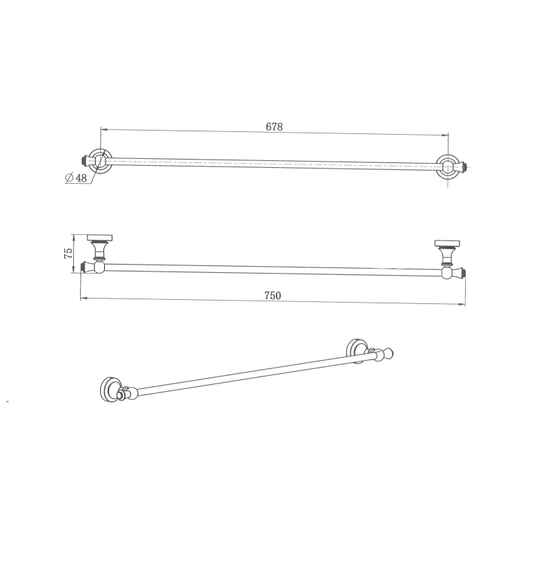Modern National Medoc 750mm Single Towel Rail PVD Brushed Bronze Gold