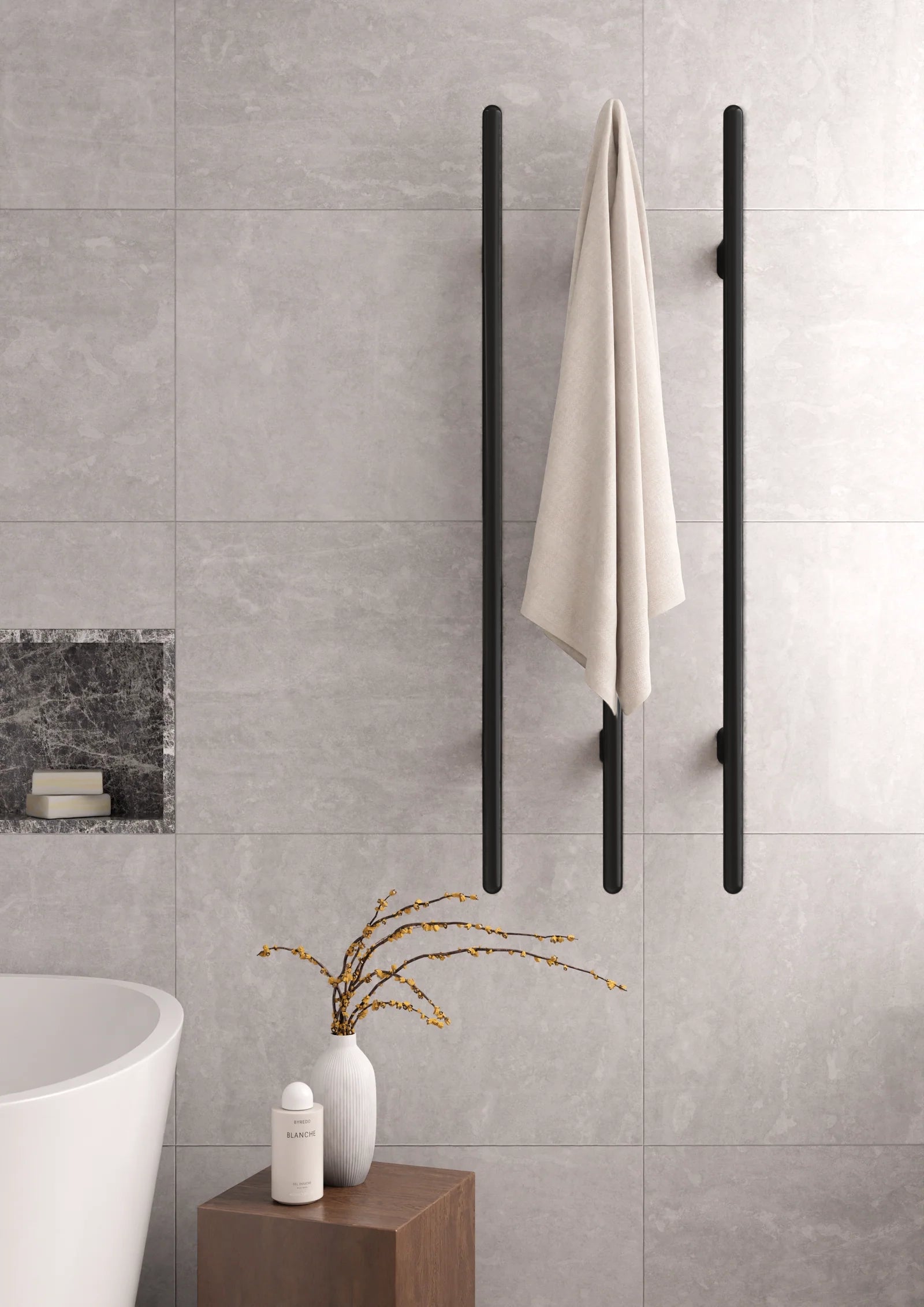 Meir Heated Vertical Towel Rail Matte Black