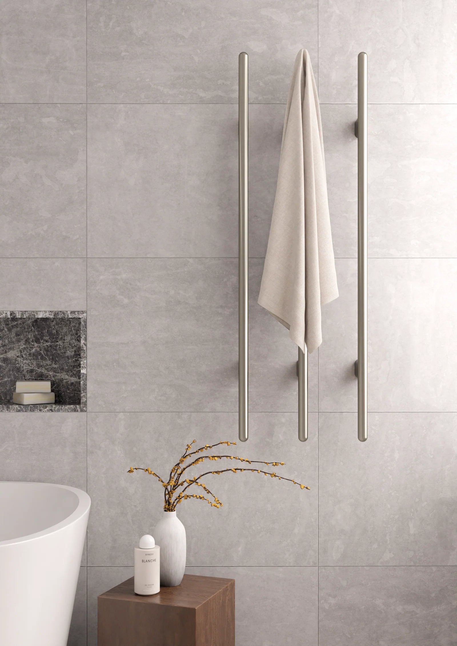 Meir Heated Vertical Towel Rail Brushed Nickel