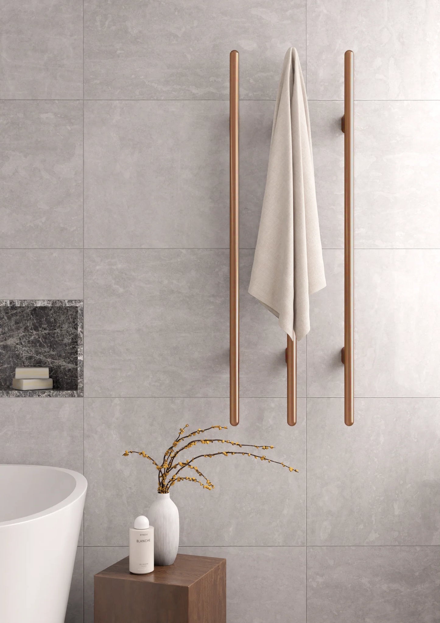 Meir Heated Vertical Towel Rail Lustre Bronze