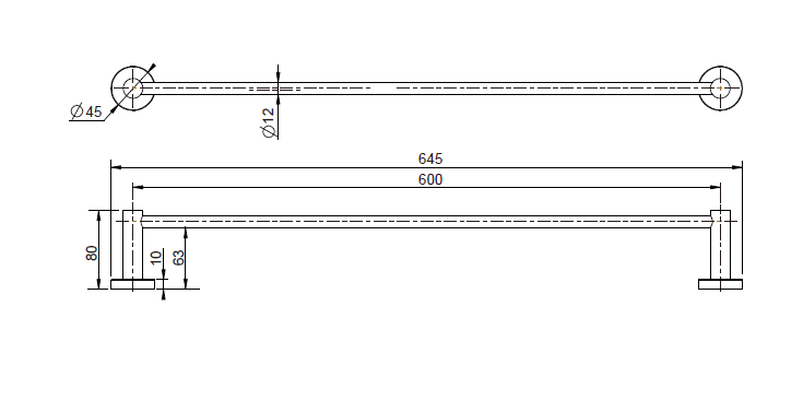 Star Mini 600mm Single Towel Rail Antique Brass