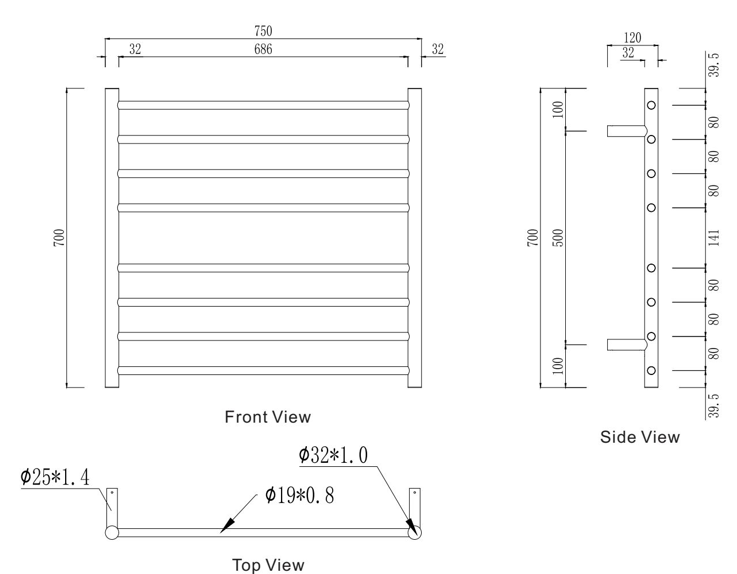 Star Mini 8 Bar Heated Towel Rail Antique Brass