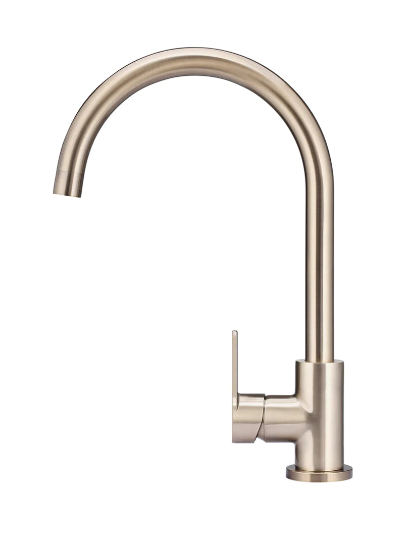 Meir Round Gooseneck Kitchen Mixer Tap with Paddle Handle Champagne