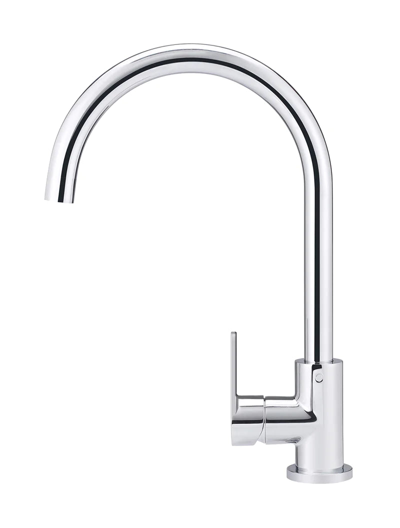 Meir Round Gooseneck Kitchen Mixer Tap with Paddle Handle Polished Chrome