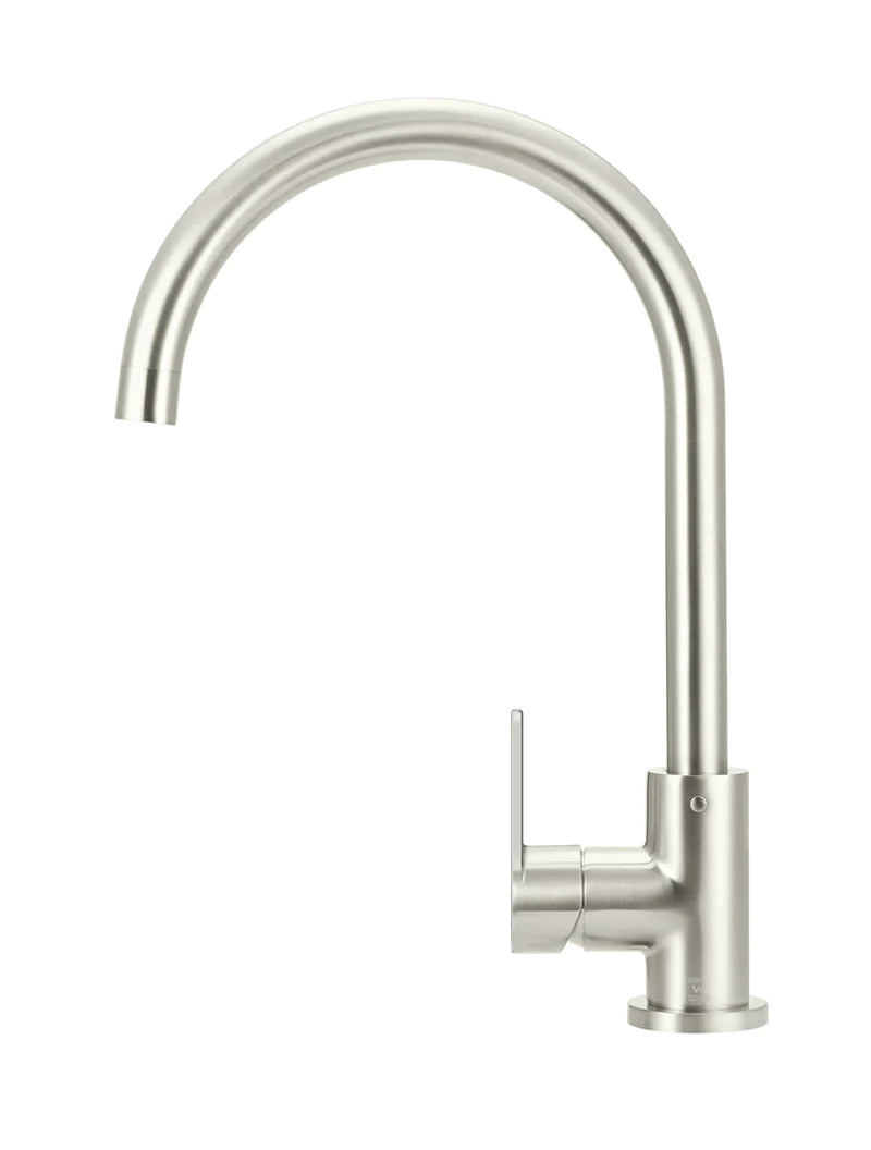 Meir Round Gooseneck Kitchen Mixer Tap with Paddle Handle Brushed Nickel