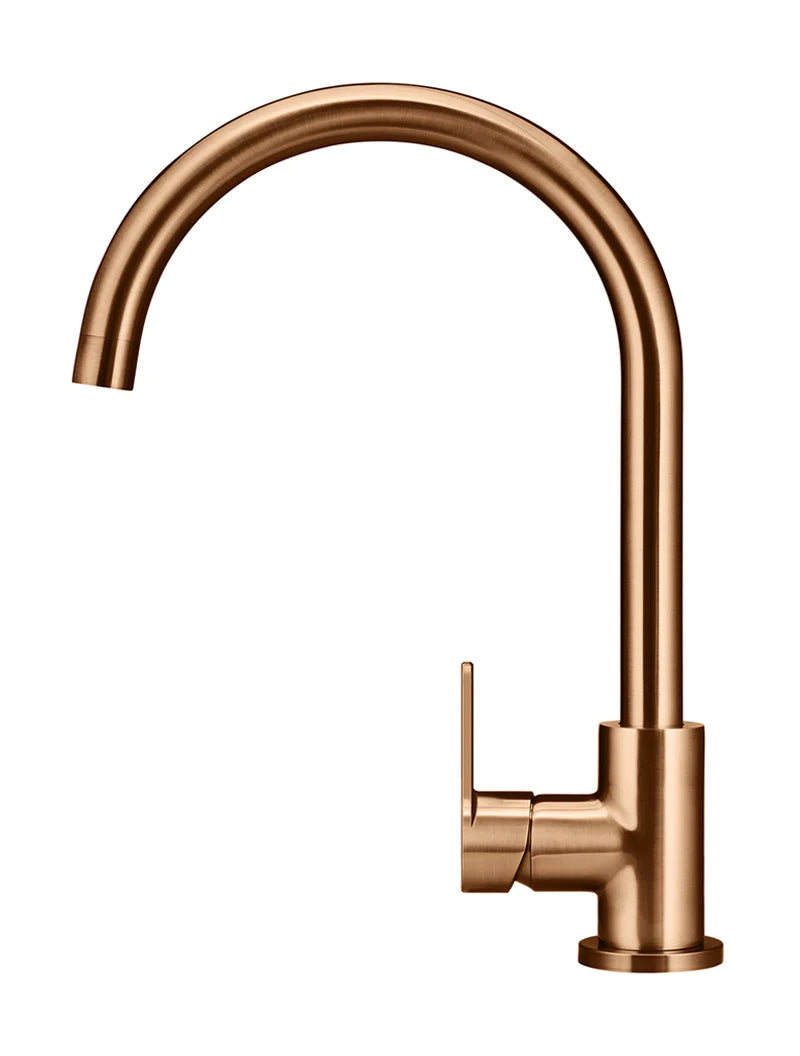 Meir Round Gooseneck Kitchen Mixer Tap with Paddle Handle, Lustre Bronze