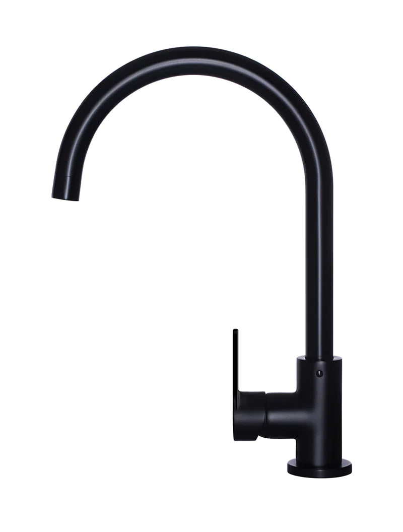 Meir Round Gooseneck Kitchen Mixer Tap with Paddle Handle Matte Black