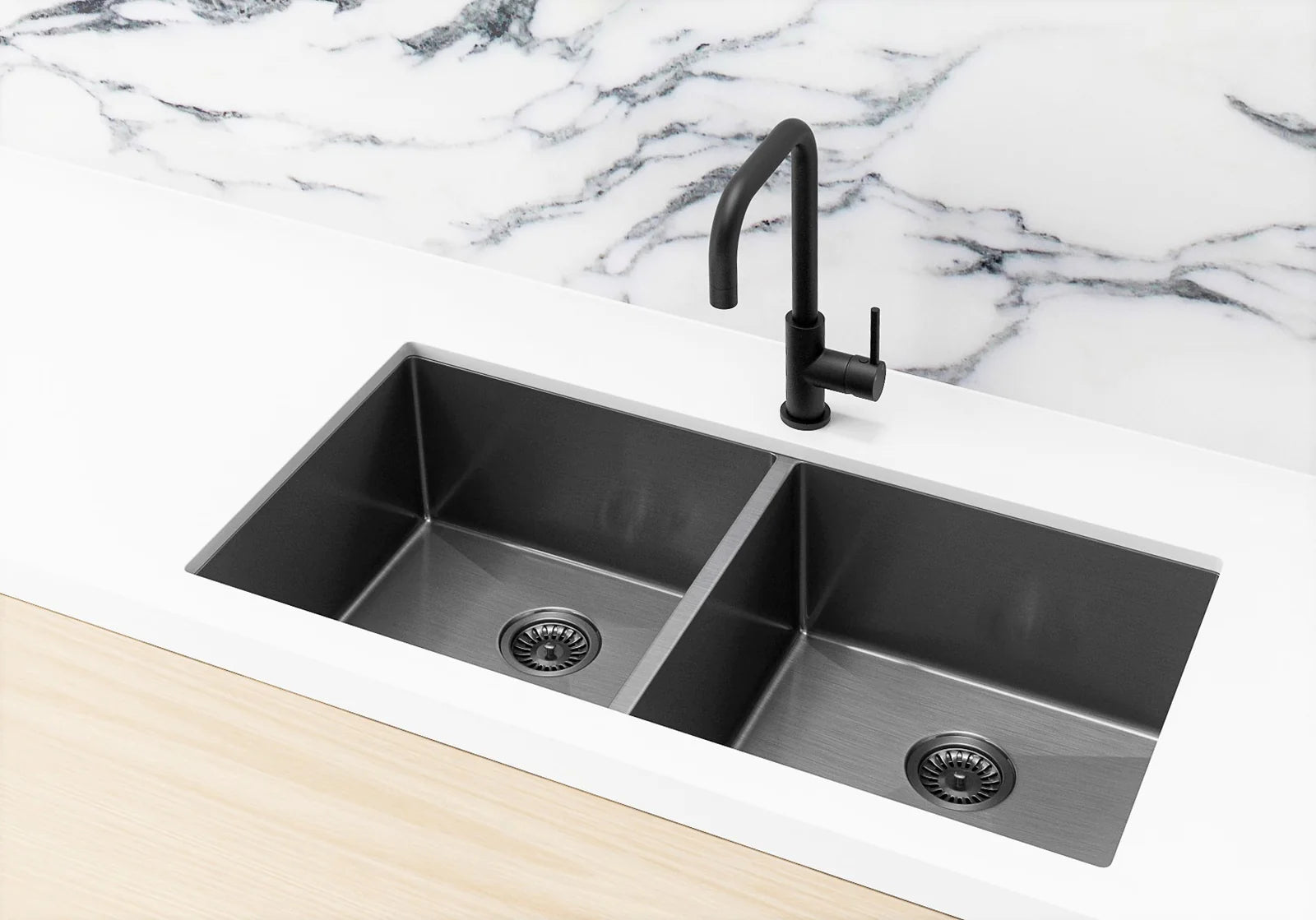 Meir Double Bowl PVD Kitchen Sink 860mm - Gunmetal Black