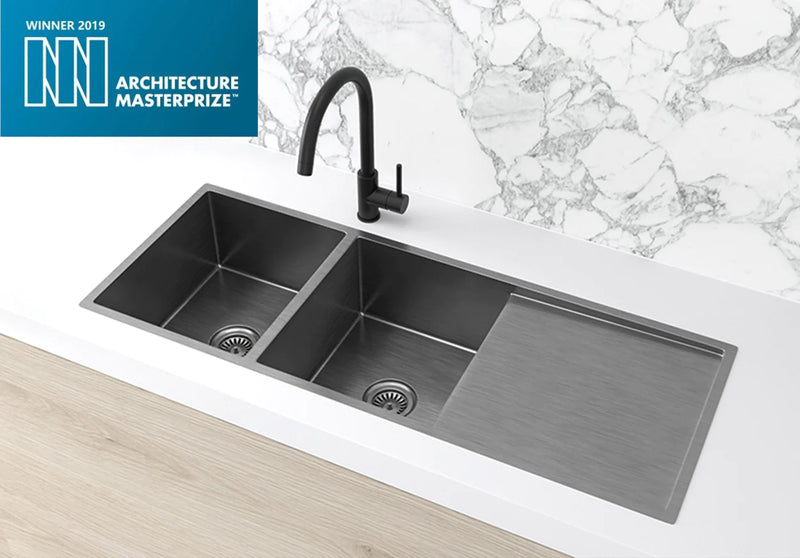 Meir Lavello Kitchen Sink - Double Bowl with Drainboard 1160mm x 440mm - Gunmetal Black