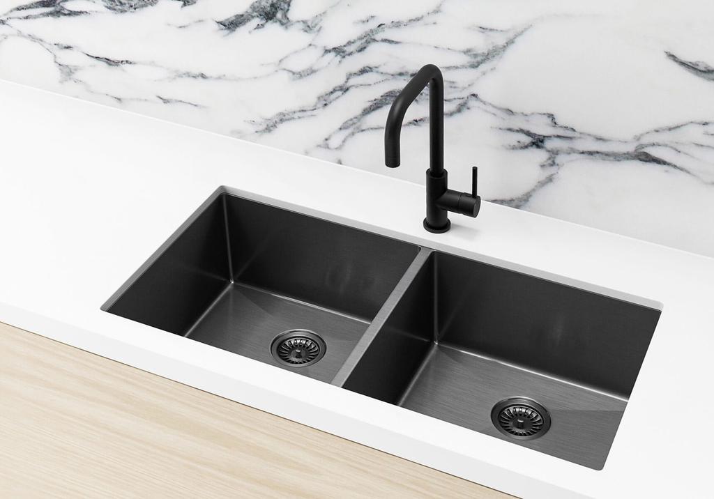 Meir Double Bowl PVD Kitchen Sink 860mm - Gunmetal Black
