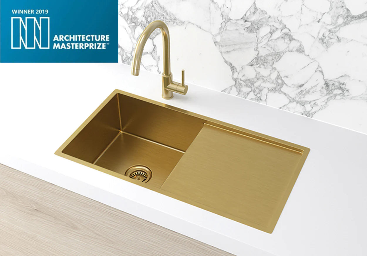 Meir Lavello Kitchen Sink - Single Bowl & Drainboard 840 x 440 - Brushed Bronze Gold
