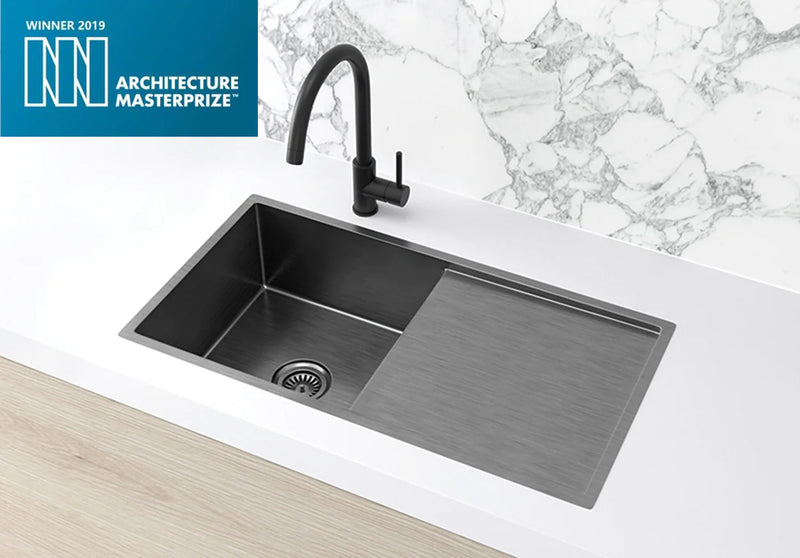 Meir Lavello Kitchen Sink - Single Bowl & Drainboard 840 x 440 - Gunmetal Black