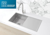 Meir Lavello Kitchen Sink - Single Bowl & Drainboard 840 x 440 - Warm Brushed Nickel