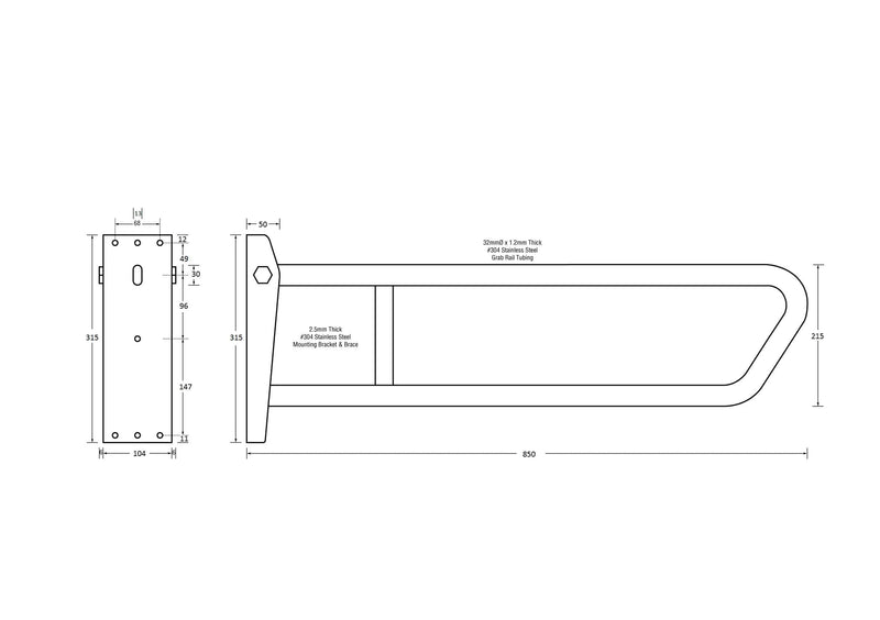 Metlam Flip Up Pull Down Grab Rail Stainless Steel