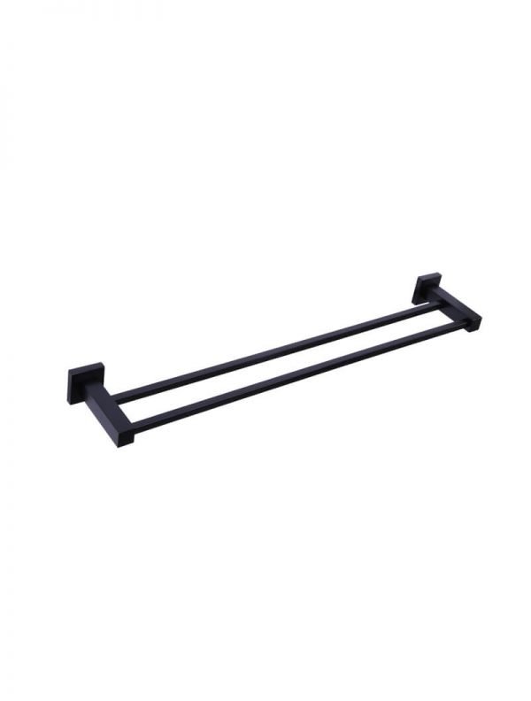 MEIR 600mm Square Double Matte Black Towel Rail (MR01)