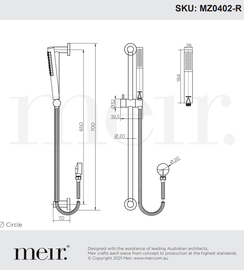 Meir Round Shower On Rail Column Polished Chrome