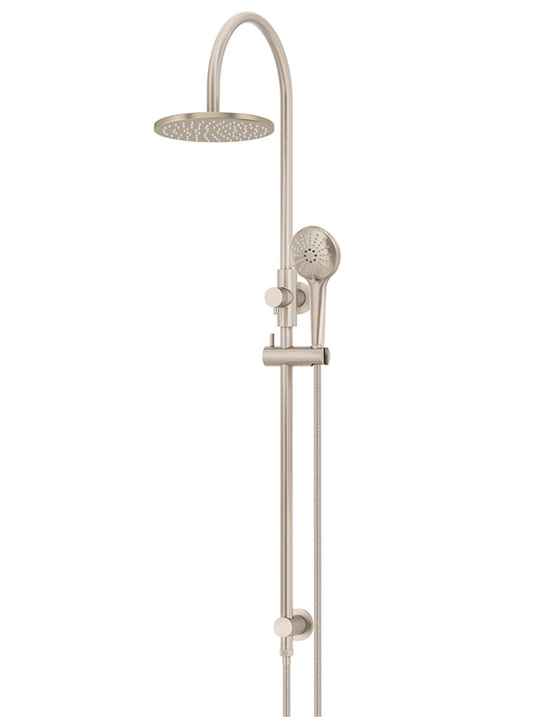 Meir Round Gooseneck Shower Set with 200mm Rose, Three-Function Hand Shower Champagne