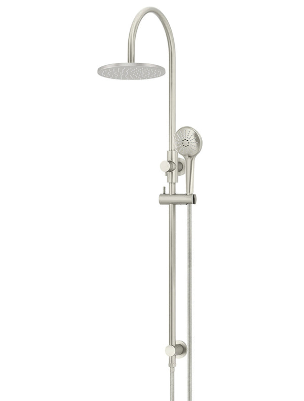 Meir Round Gooseneck Shower Set with 200mm Rose, Three-Function Hand Shower Brushed Nickel