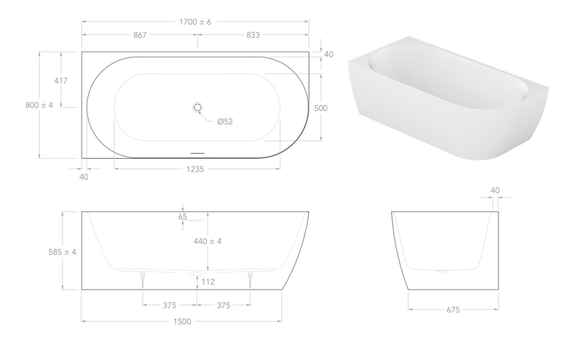 Ovia Madison Corner Bath 1700mm