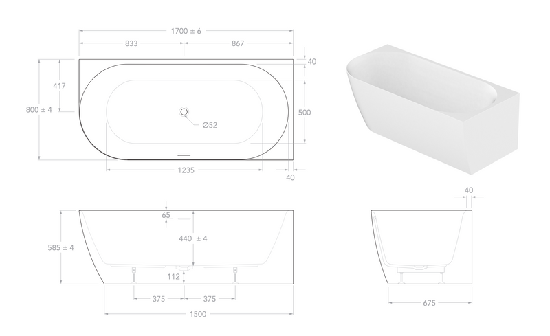 Ovia Madison Corner Bath 1700mm