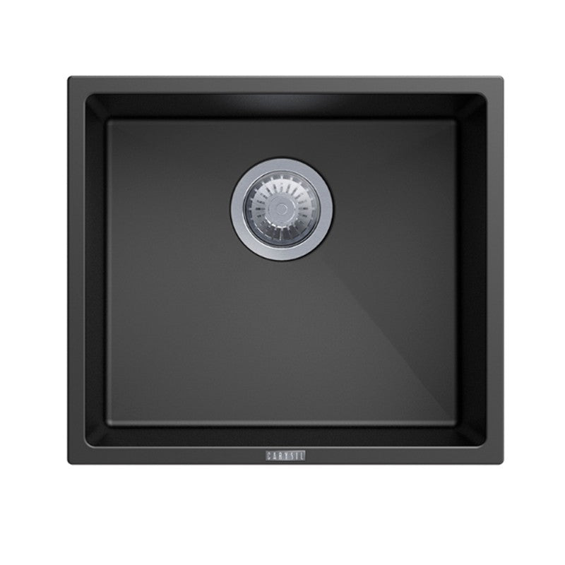 457x406mm Metallic Black Granite Kitchen Sink Single Bowl Multi-Mount Installation