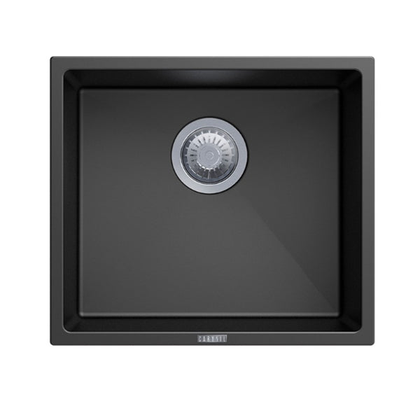 457x406mm Metallic Black Granite Kitchen Sink Single Bowl Multi-Mount Installation