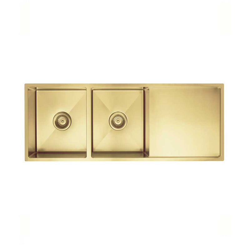 Meir Lavello Kitchen Sink - Double Bowl with Drainboard 1160mm x 440mm - Brushed Bronze Gold