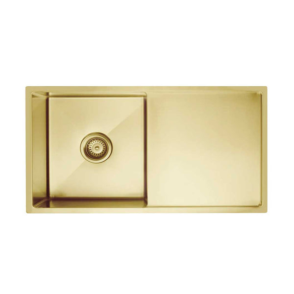 Meir Lavello Kitchen Sink - Single Bowl & Drainboard 840 x 440 - Brushed Bronze Gold