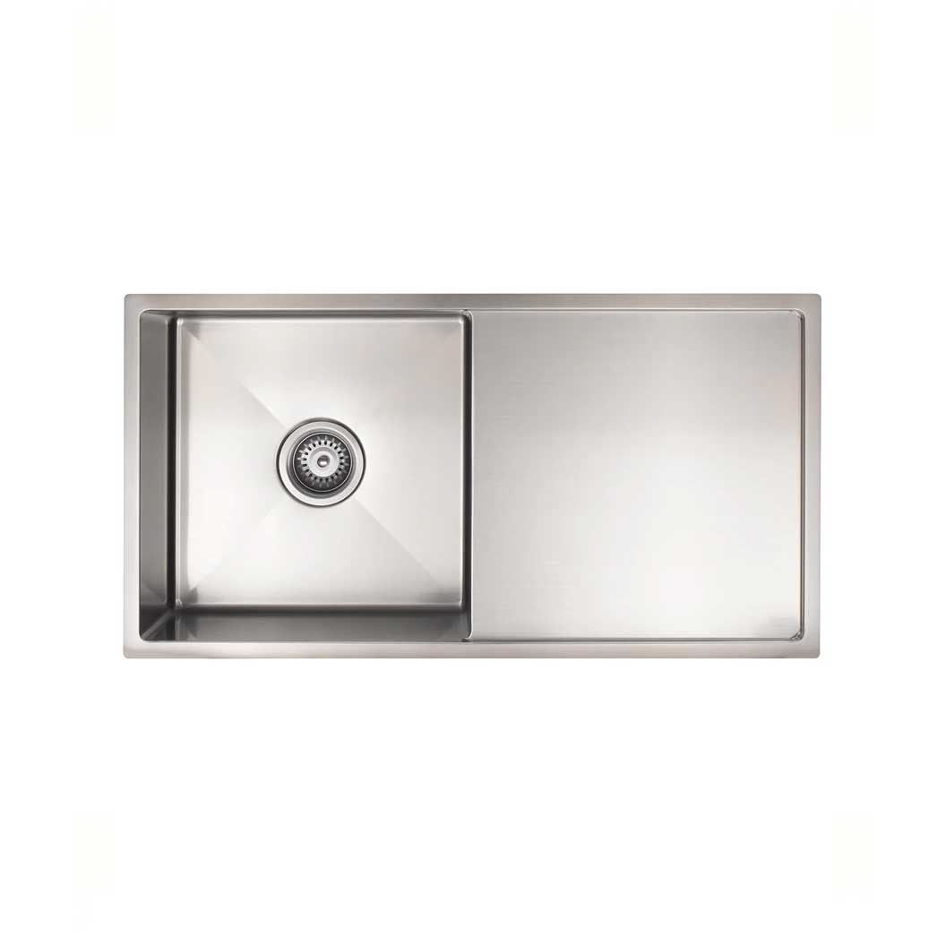 Meir Lavello Kitchen Sink - Single Bowl & Drainboard 840 x 440 - Brushed Nickel