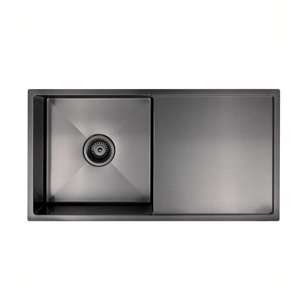 Meir Lavello Kitchen Sink - Single Bowl & Drainboard 840 x 440 - Gunmetal Black
