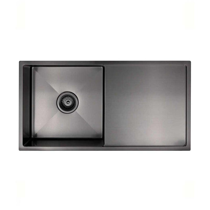 Meir Lavello Kitchen Sink - Single Bowl & Drainboard 840 x 440 - Gunmetal Black