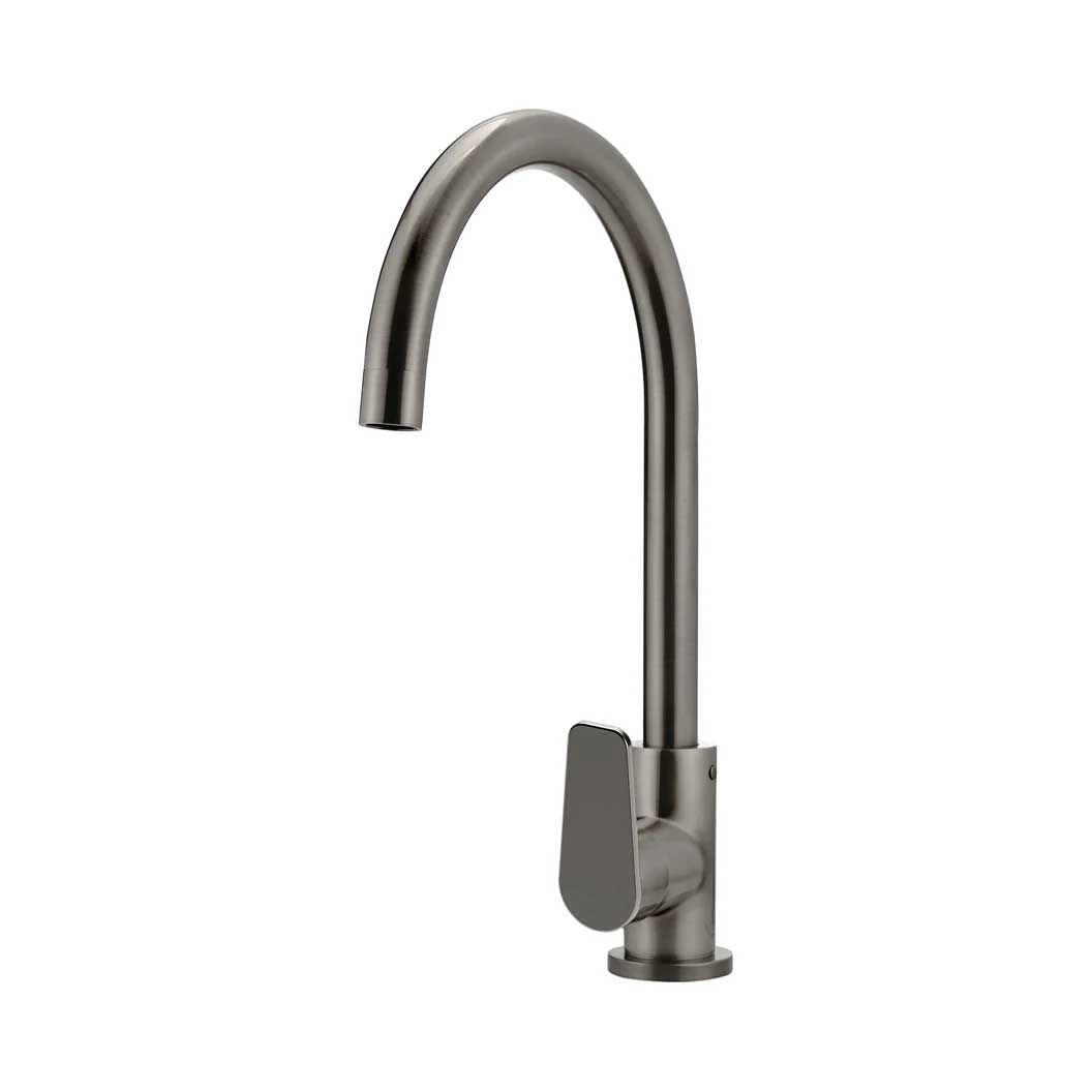 Meir Round Gooseneck Kitchen Mixer Tap with Paddle Handle Shadow