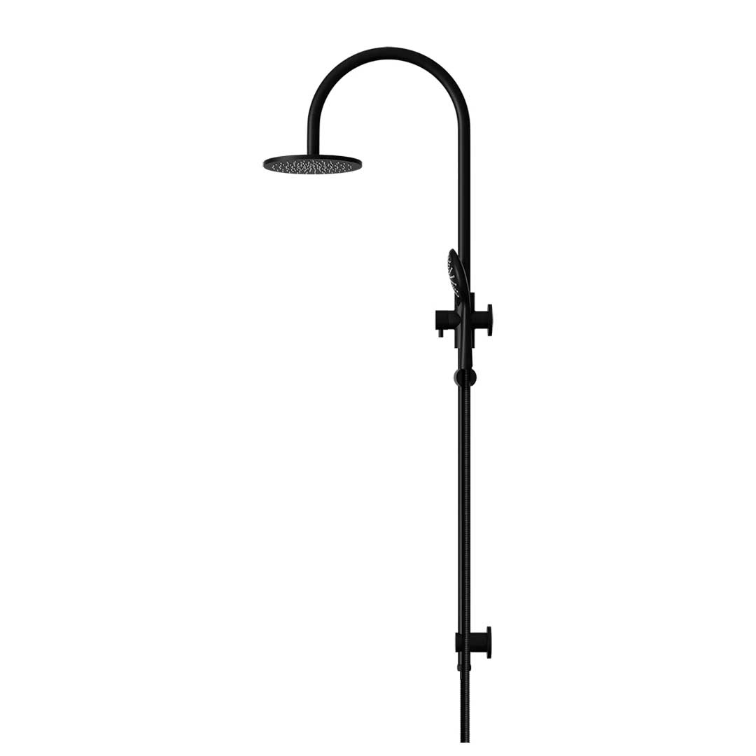 Meir Round Gooseneck Shower Set with 200mm Rose, Three-Function Hand Shower Matte Black
