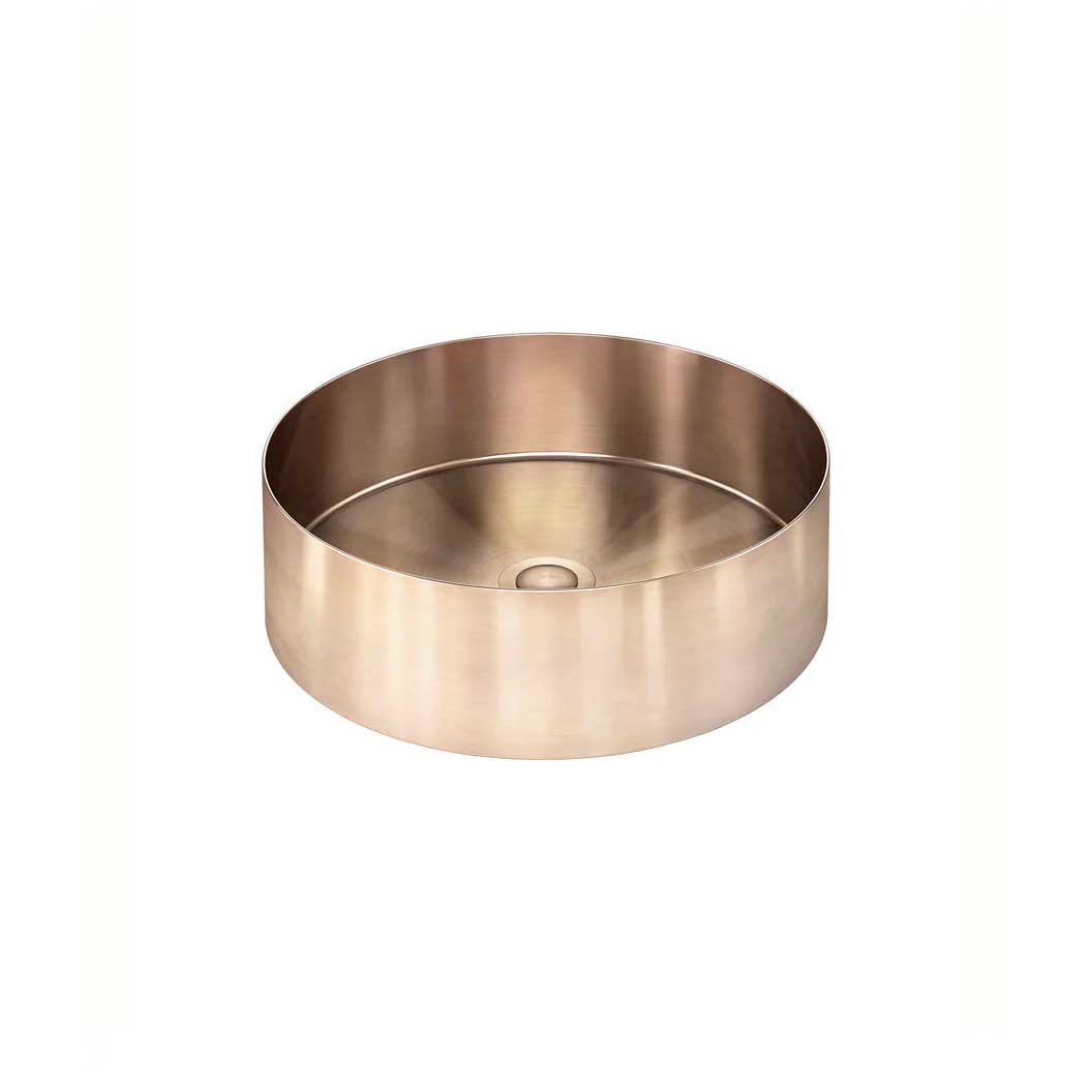 Meir Round Stainless Steel Bathroom Basin 380mm x 110mm PVD Champagne
