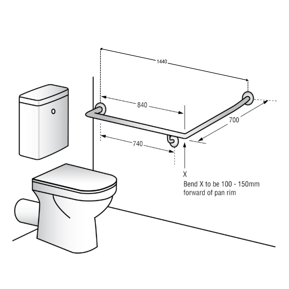 Metlam 30° Flush Mount Side Wall LH Grab Rail - product image 2