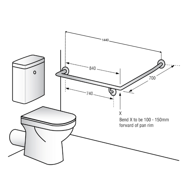 Metlam 30° Flush Mount Side Wall LH Grab Rail - product image 2