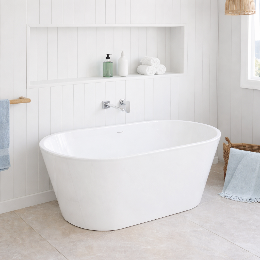 Ovia Oval 1400mm Milan Freestanding Bath Tub Gloss White