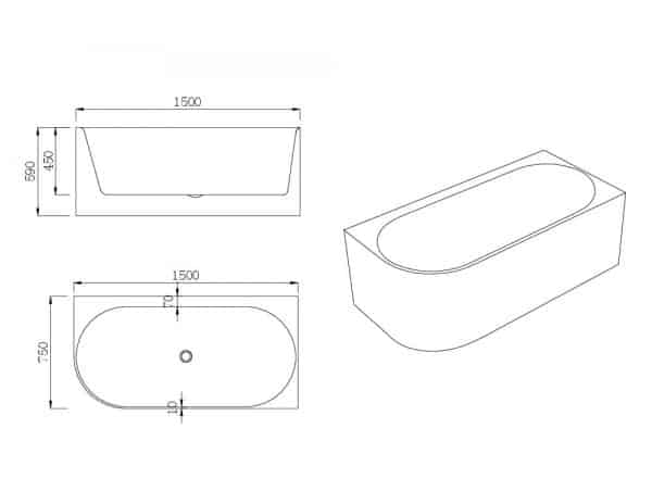 Ovia Nova 1500mm Right Hand Corner Bath Tub Gloss White