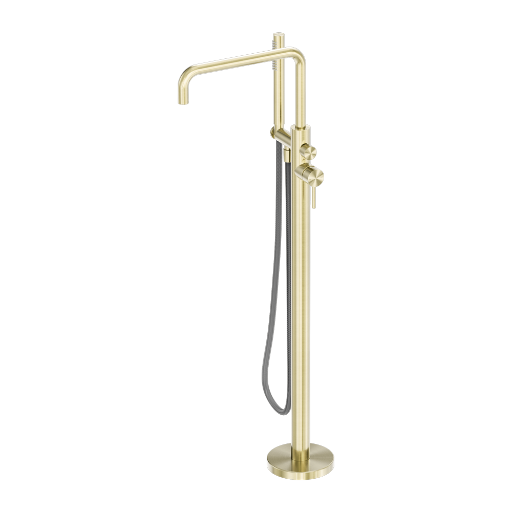 Nero Zen SS316L Freestanding Bath Mixer With Outdoor Shower Hose Brushed Gold